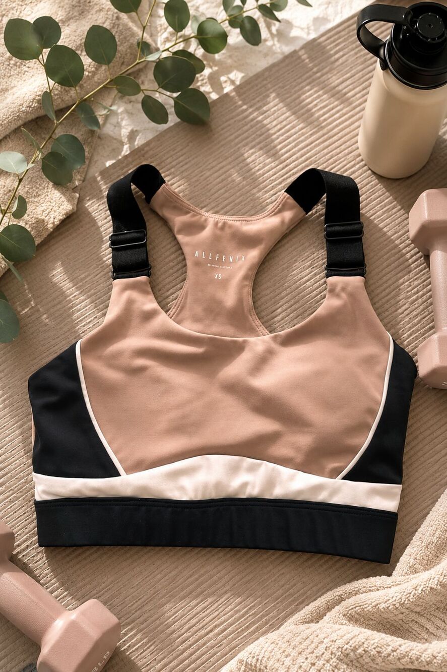 All Fenix Sports Bra Women XS Nude Colorblock Crisscross Racerback Athletic NWOT